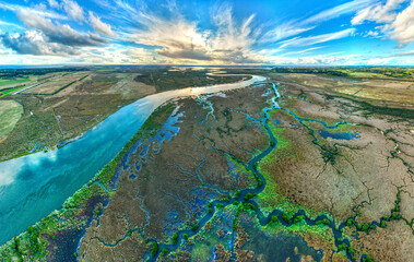 Drone view of the Barwon River and Lake Connewarre upstream of  and Barwon Heads, Victoria,...