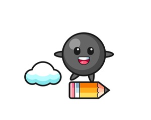 dot symbol mascot illustration riding on a giant pencil