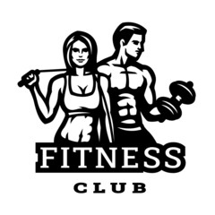 Man and woman, fitness club logo. Vector illustration.