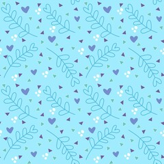 Simple floral seamless leaves and hearts and triangle pattern for fabrics and wrapping paper and gifts and kids