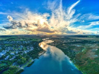 Drone view of the Barwon River and Lake Connewarre upstream of  and Barwon Heads, Victoria, Australia.
