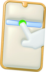 3D Hand holding mobile phone with Check mark. Tick on smartphone screen. Character finger. Completed task, done payment. Business concept. Isolated cartoon icon on purple background. 3D Rendering