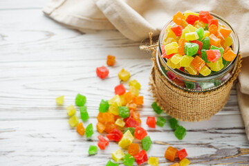 colored candied fruits on a white background