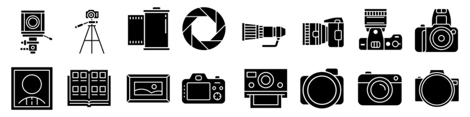 Photo camera icon vector set. Photography studio illustration sign collection. film symbol.