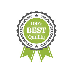 Best quality label with banner ribbon. Colorful vector sticker, stamp or badge.