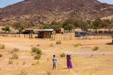 View of traditional village in Namibia