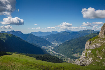 Fototapeta na wymiar Beautiful nature. Mountain hiking Trail Road. Italy Lago Avostanis Casera Pramosio Alta