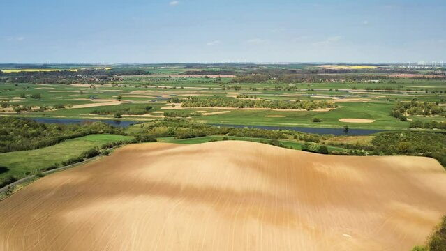 Aerial view of Odra riverside on Germany-Poland border near Zaton Dolna