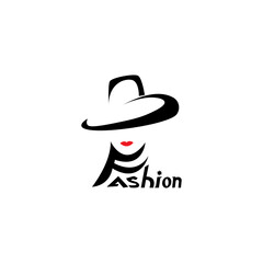 fashion logo woman in hat vector design illustration