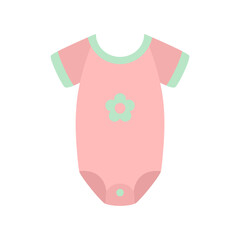 Summer baby bodysuit. Pink clothes for a newborn girl. Simple cute flat icon. Cartoon element for design of children's goods, books, stickers. Item for toddlers. Clipart for postcards.