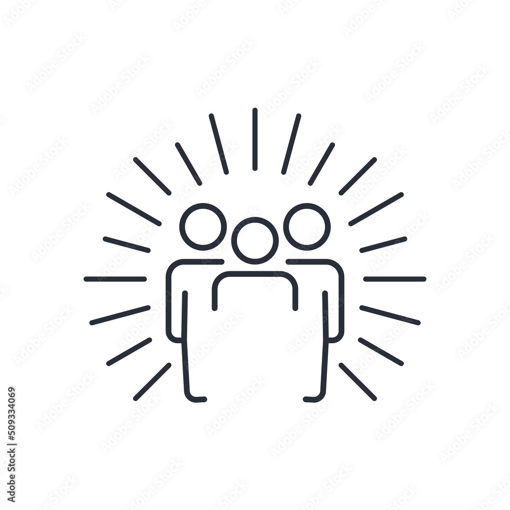 Poster a group of people in the rays. increase development progress. command power, force.vector linear ico