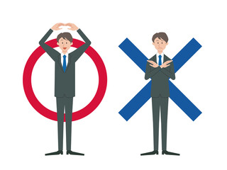 マルバツのポーズをする男性