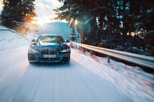 Munich, Germany - January 2022: new BMW 4-series G26 in the motion.