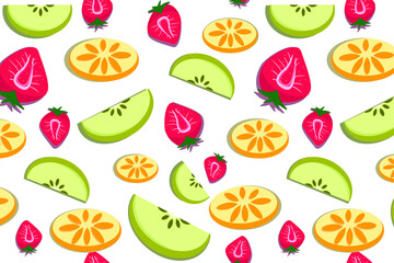 
Fruity pattern of strawberry, apple and orange
