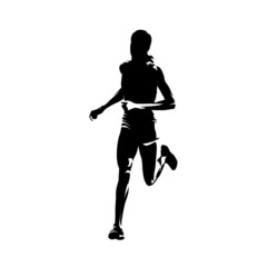 Running woman, front view. Abstract isolated vector silhouette. Female marathon runner