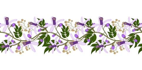 Fototapeta na wymiar Seamless floral border with Chinaberry flower. Floral design elements. Beautiful for any plain and chic elegance designs. Vector illustration