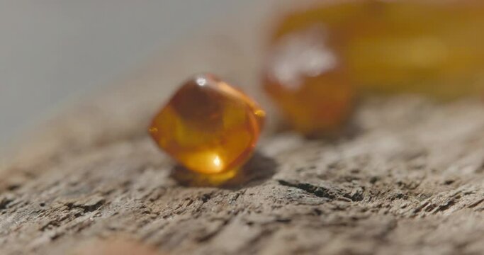 Natural amber Stone, focusing on an amber stone