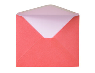 Pink paper envelope postcard isolated on the white background