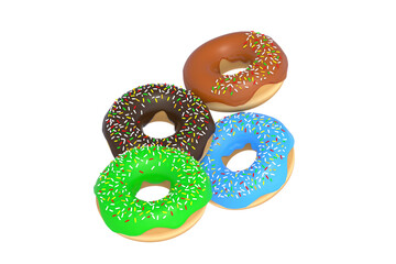 Various donuts isolated on white background. 3d render