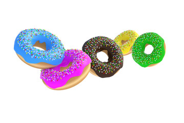 Set of donuts isolated on white background. 3d render