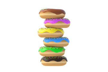 Fototapeta na wymiar Heap of donuts isolated on white background. 3d render