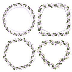 Set of floral frame with Chinaberry flower. Hand drawn border, leaves and flowers for wedding invitation and cards, logo design and posters template. Vector illustration