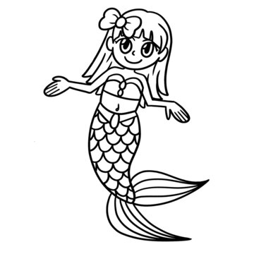 Cute Mermaid Isolated Coloring Page for Kids