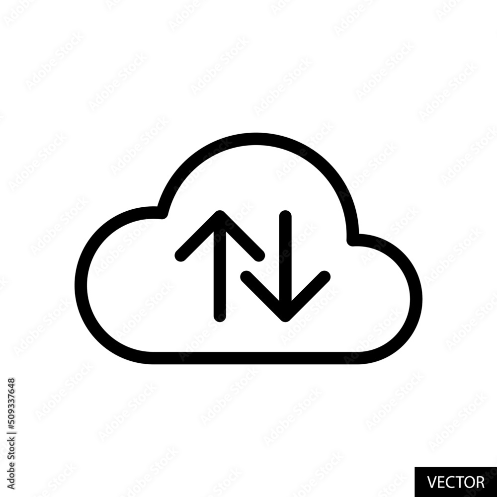 Poster cloud syncing, backup vector icon in line style design for website design, app, ui, isolated on whit