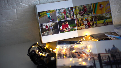 Summer photo album of journey in summer trip . instant photo of vintage film camera - vintage and retro style