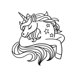 Unicorn With Star Isolated Coloring Page for Kids