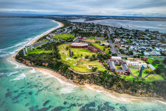 Aerial view of the old fort in Queenscliff. Victoria, Australia. May 2022
