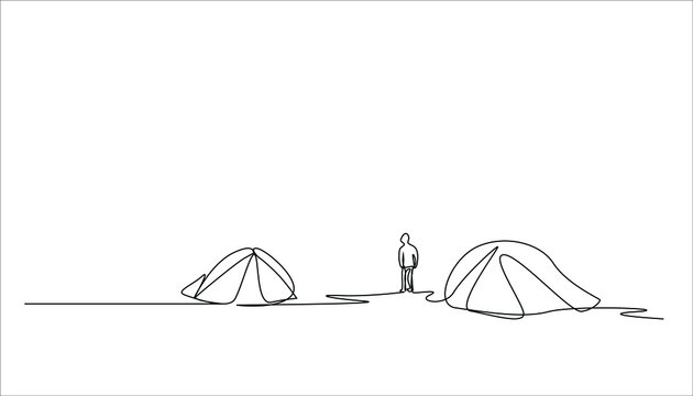 one person tent camping drawing concept in nature