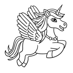 Flying Unicorn Isolated Coloring Page for Kids