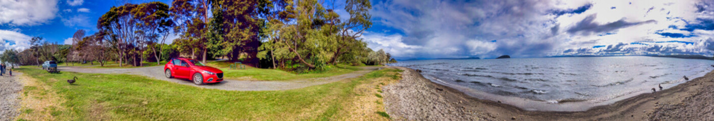 Panoramic view of Lake Taupo in New Zealand