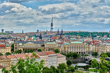 Fototapeta na wymiar Scenic cityscape of Prague, Czech Republic, view from the balcony
