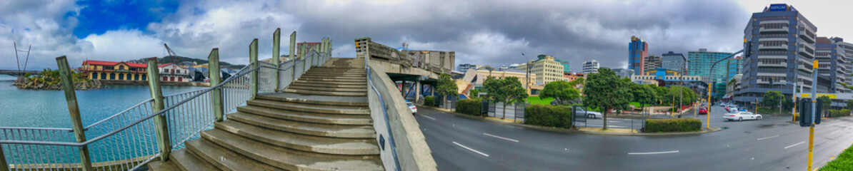 Fototapeta premium Wellington, New Zealand - September 5, 2018: Panoramic view of city skyline along the coastline