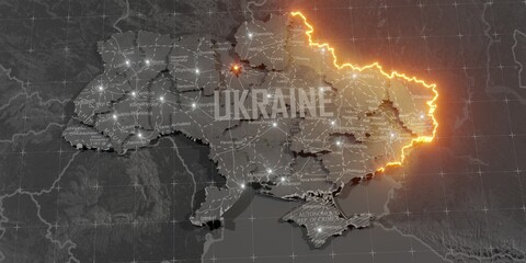 Fototapeta premium Military conflict between Ukraine and Russia. Concept map of war. cartography design. 3d render