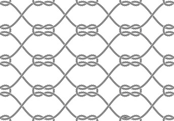 Vector seamless black line template composed of intertwined ropes. Isolated on white background.
