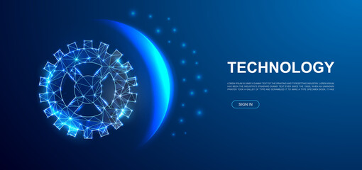 Gear 3d polygonal symbol for landing page template. Low poly Industry illustration for promo banner design. Gear wheel design illustration concept.