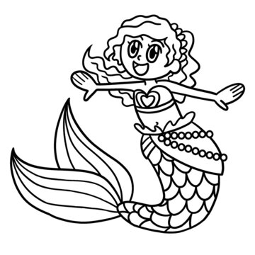 Singing Mermaid Isolated Coloring Page for Kids