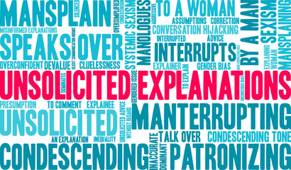 Unsolicited Explanations word cloud on a white background. 
