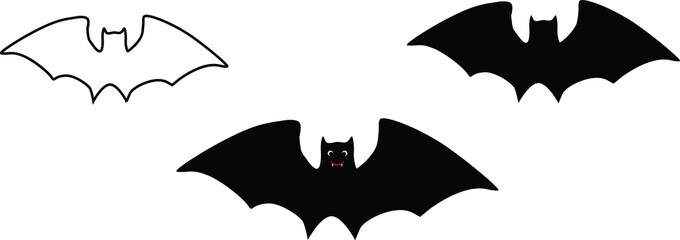 Set consisting of a silhouette and a contour of a bat