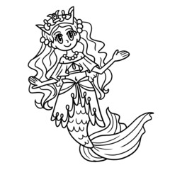 Fototapeta na wymiar Mermaid Princess Isolated Coloring Page for Kids