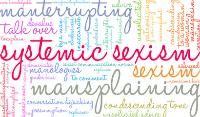 Systemic Sexism Word Cloud on a white background. 