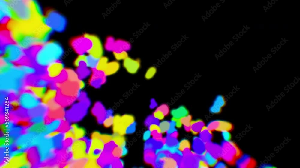 Poster animation of colorful particles. 4k 60 fps. xmas motion background. seamless loop. isolated on black