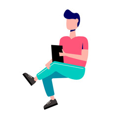 Young man with smartphone. The concept of social networking, messaging, customer assistance. illustration.