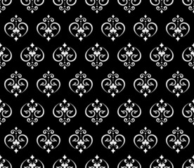 Flower geometric pattern. Seamless vector background. White and black ornament. Ornament for fabric, wallpaper, packaging. Decorative print