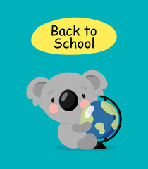 Cute Koala with globe. Cartoon style. Vector illustration. For card, posters, banners, books, printing on the pack, printing on clothes, fabric, wallpaper, textile or dishes.