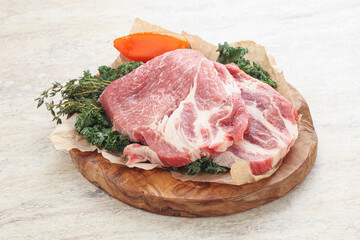 Raw pork neck for cooking