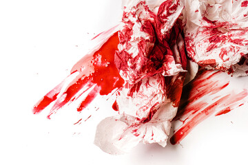 Dirty paper towel and red paint looking like blood